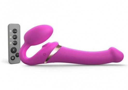 Ярко-розовый безремневой страпон Multi Orgasm Size M с клиторальной стимуляцией - Strap-on-me - купить с доставкой в Краснодаре