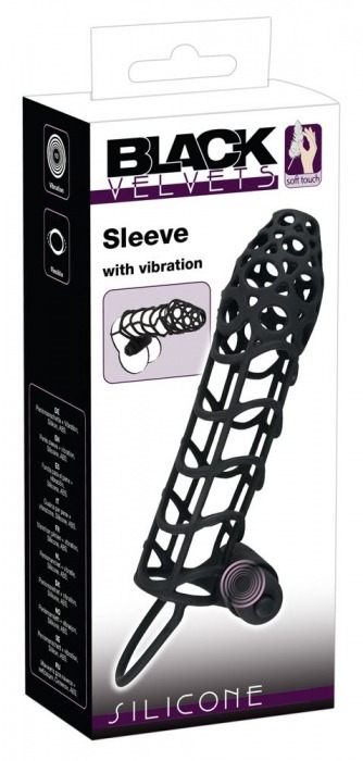 Чёрная закрытая насадка-сетка на пенис с вибрацией Black Velvet - 14 см. - Orion - в Краснодаре купить с доставкой