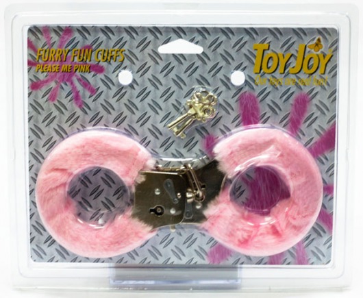 Розовые меховые наручники с ключами - Toy Joy - купить с доставкой в Краснодаре