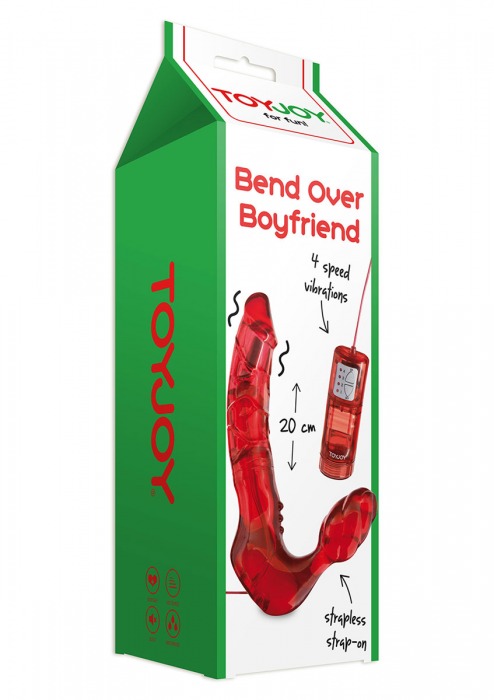 Безремневой вагинальный страпон с вибратором Bend Over Boyfriend Red - 21 см. - Toy Joy - купить с доставкой в Краснодаре