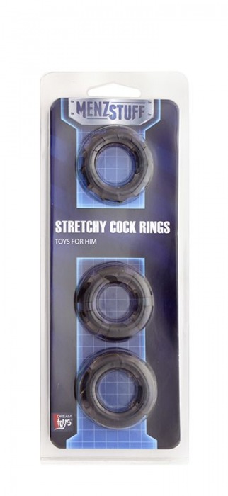 Набор из 3 чёрных эрекционных колец MENZSTUFF STRETCHY COCK RINGS - Dream Toys - в Краснодаре купить с доставкой
