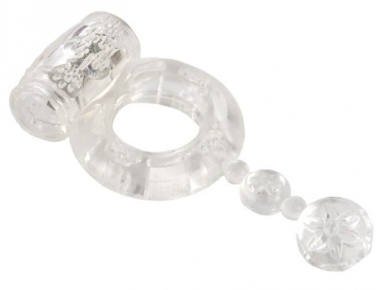 Прозрачное эрекционное кольцо с вибратором и хвостом - Toyfa Basic - в Краснодаре купить с доставкой
