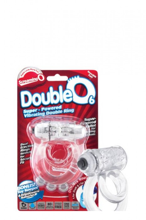 Прозрачное эрекционное кольцо с шишечками и подхватом мошонки DOUBLE O 6 CLEAR - Screaming O - в Краснодаре купить с доставкой