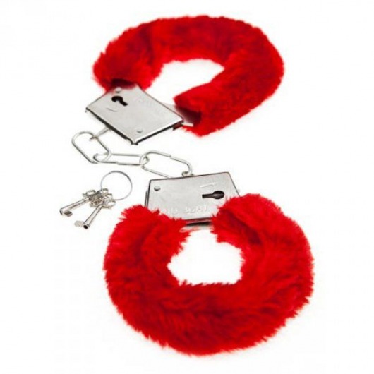 Красные меховые наручники Love с ключиками - Baile - купить с доставкой в Краснодаре
