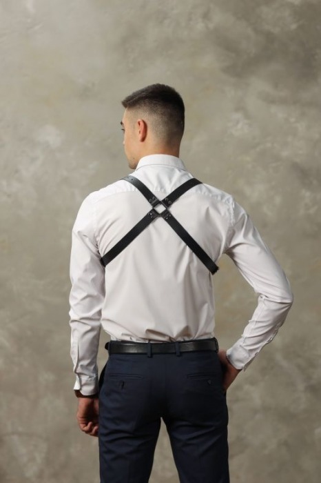 Черная мужская кожаная портупея №4 - БДСМ Арсенал - купить с доставкой в Краснодаре