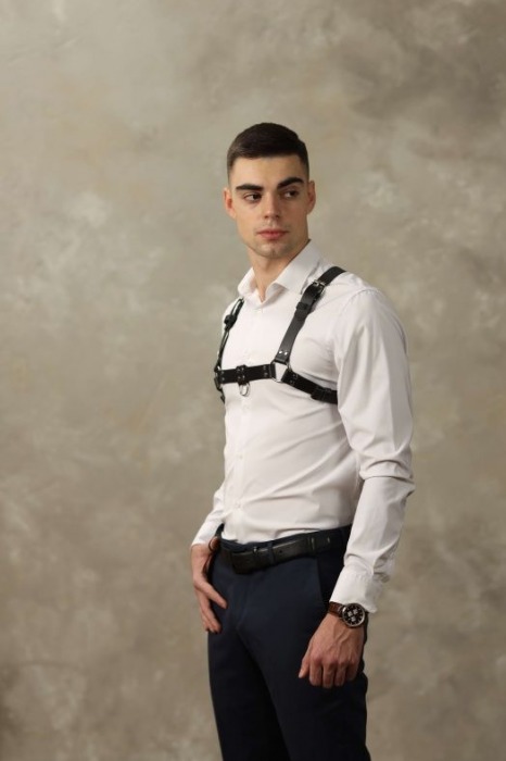 Черная мужская кожаная портупея №4 - БДСМ Арсенал - купить с доставкой в Краснодаре