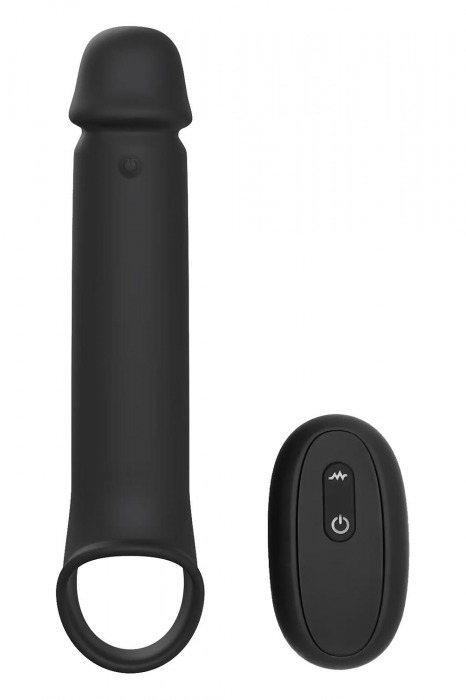 Черная насадка-удлинитель с вибрацией Vibrating Extender With Remote - Dream Toys - в Краснодаре купить с доставкой