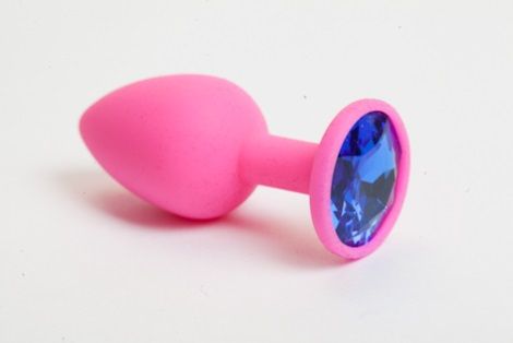 Розовая силиконовая пробка с синим стразом - 7,1 см. - 4sexdreaM - купить с доставкой в Краснодаре