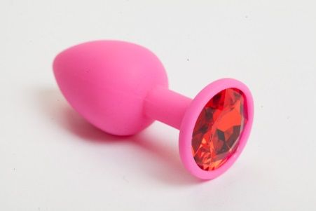 Розовая силиконовая пробка с красным кристаллом - 8,2 см. - 4sexdreaM - купить с доставкой в Краснодаре