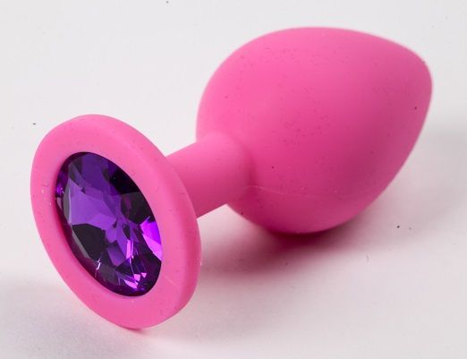 Розовая силиконовая пробка с фиолетовым кристаллом - 8,2 см. - 4sexdreaM - купить с доставкой в Краснодаре