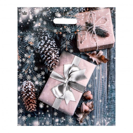 Новогодний пакет с принтом в виде подарков и вырубной ручкой (45х38 см) - Сима-Ленд - купить с доставкой в Краснодаре