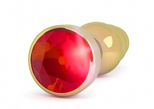 Золотистая анальная пробка-ёлочка с красным кристаллом - 11,5 см. - Shots Media BV - купить с доставкой в Краснодаре