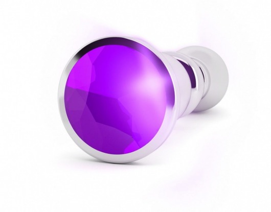 Серебристая фигурная анальная пробка с фиолетовым кристаллом - 14 см. - Shots Media BV - купить с доставкой в Краснодаре