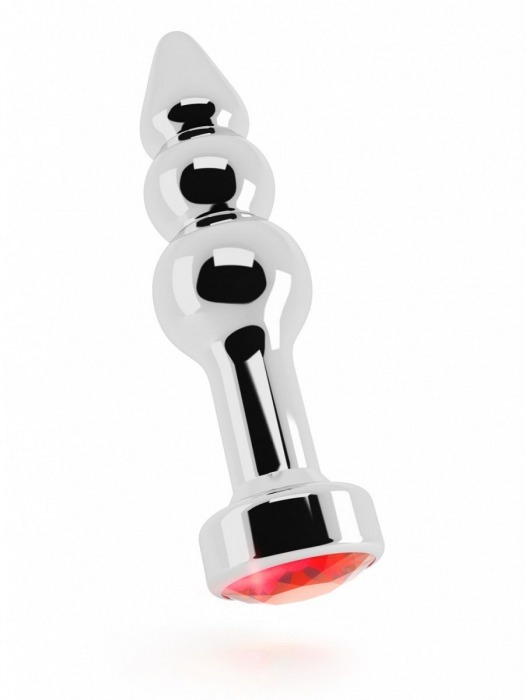 Серебристая анальная пробка-ёлочка с красным кристаллом - 11,5 см. - Shots Media BV - купить с доставкой в Краснодаре