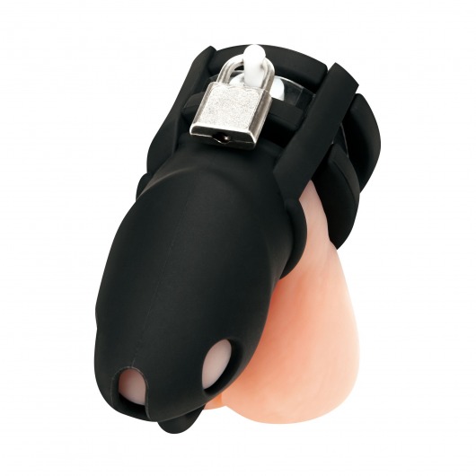 Черная клетка для пениса Silicone Small 2 in Cock Cage With Ball Divider - BlueLine - купить с доставкой в Краснодаре