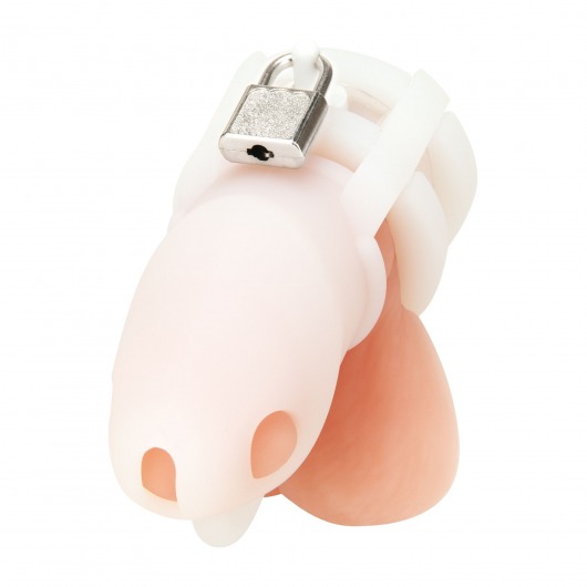 Белая клетка для пениса Silicone Small 2 in Cock Cage With Ball Divider - BlueLine - купить с доставкой в Краснодаре