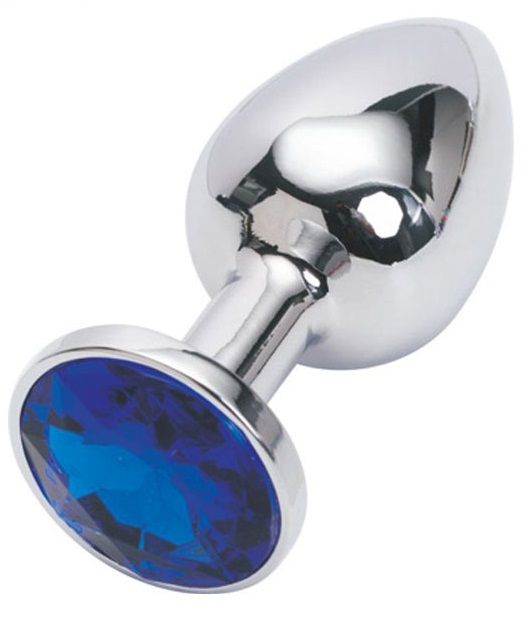 Серебряная металлическая анальная пробка с синим стразиком - 7,6 см. - 4sexdreaM - купить с доставкой в Краснодаре
