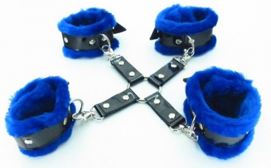 Набор фиксаторов с синим мехом BDSM Light - БДСМ Арсенал - купить с доставкой в Краснодаре
