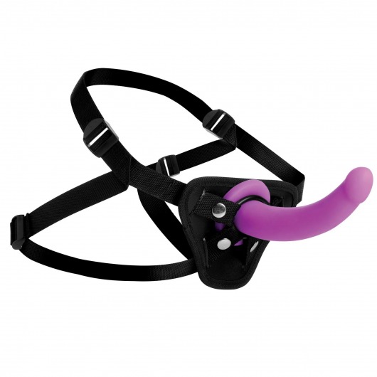 Лиловый поясной страпон Navigator Silicone G-Spot Dildo with Harness - 17,8 см. - XR Brands - купить с доставкой в Краснодаре