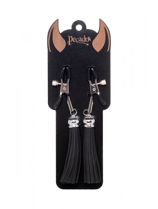 Зажимы на соски «Прищепки» с черными кисточками из замши - Pecado - купить с доставкой в Краснодаре