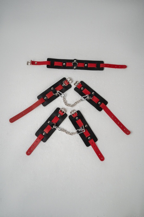 Черно-красный набор фиксаций: наручники, оковы и ошейник - Crazy Handmade - купить с доставкой в Краснодаре
