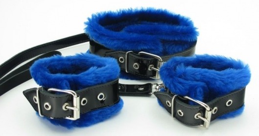 Набор из наручников и ошейника с синим мехом BDSM Light - БДСМ Арсенал - купить с доставкой в Краснодаре