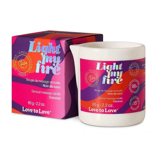 Массажная свеча Light My Fire Coconut с ароматом кокоса - 65 гр. - Love to Love - купить с доставкой в Краснодаре