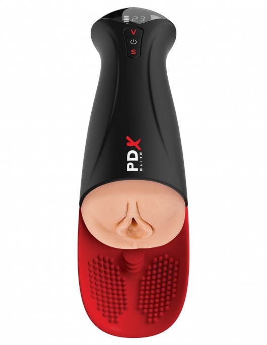Телесный мастурбатор-вагина в черной колбе с вибрацией Fuck-O-Matic Pro XL - Pipedream - в Краснодаре купить с доставкой