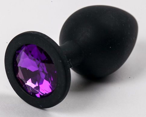Черная силиконовая анальная пробка с фиолетовым стразом - 8,2 см. - 4sexdreaM - купить с доставкой в Краснодаре