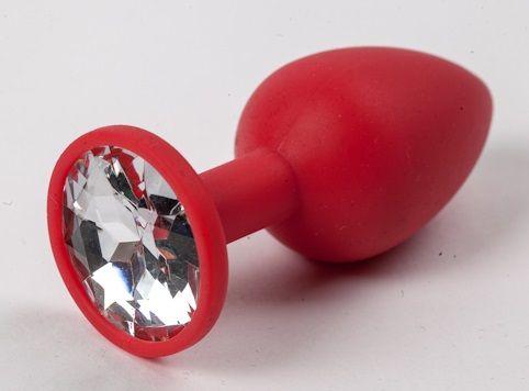 Красная силиконовая анальная пробка с прозрачным стразом - 7,1 см. - 4sexdreaM - купить с доставкой в Краснодаре