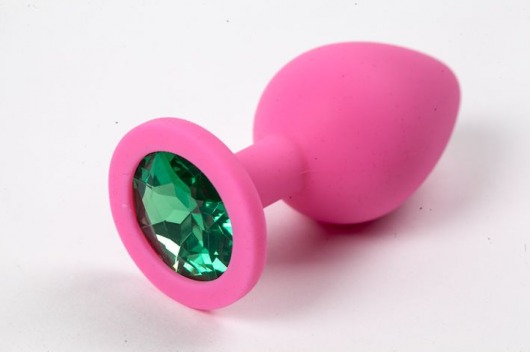 Розовая силиконовая анальная пробка с зеленым стразом - 8,2 см. - 4sexdreaM - купить с доставкой в Краснодаре