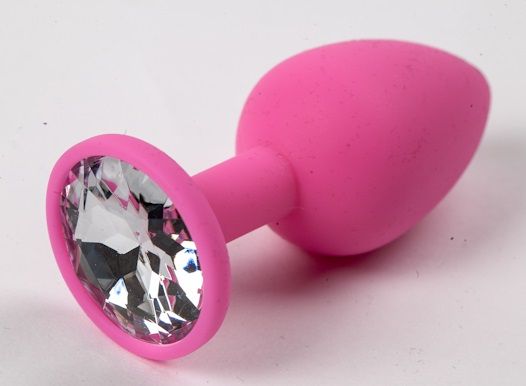 Розовая силиконовая анальная пробка с прозрачным стразом - 7,1 см. - 4sexdreaM - купить с доставкой в Краснодаре