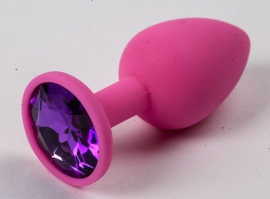 Розовая силиконовая анальная пробка с фиолетовым стразом - 7,1 см. - 4sexdreaM - купить с доставкой в Краснодаре
