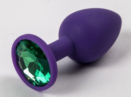 Фиолетовая силиконовая анальная пробка с зеленым стразом - 7,1 см. - 4sexdreaM - купить с доставкой в Краснодаре