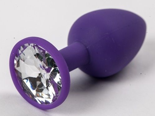 Фиолетовая силиконовая анальная пробка с прозрачным стразом - 7,1 см. - 4sexdreaM - купить с доставкой в Краснодаре