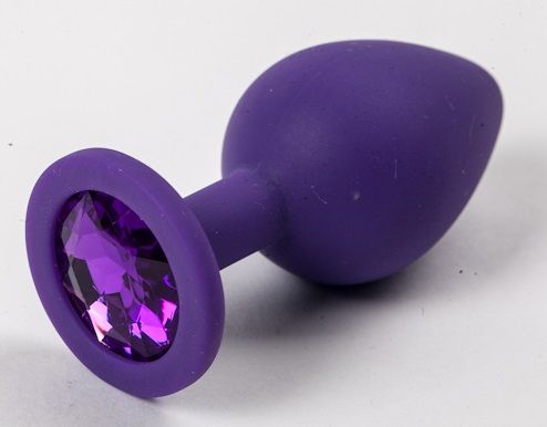 Фиолетовая силиконовая анальная пробка с фиолетовым стразом - 8,2 см. - 4sexdreaM - купить с доставкой в Краснодаре