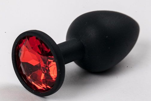 Черная силиконовая анальная пробка с красным стразом - 7,1 см. - 4sexdreaM - купить с доставкой в Краснодаре