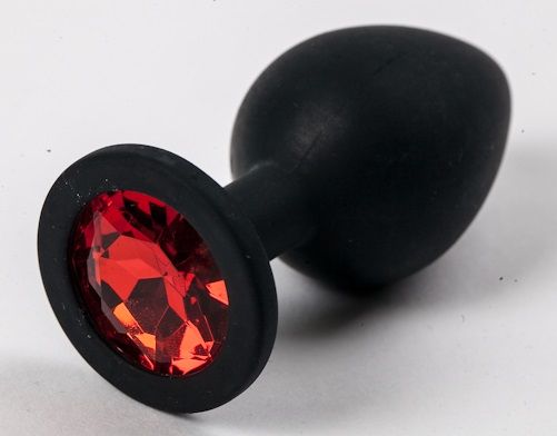 Черная силиконовая анальная пробка с красным стразом - 8,2 см. - 4sexdreaM - купить с доставкой в Краснодаре