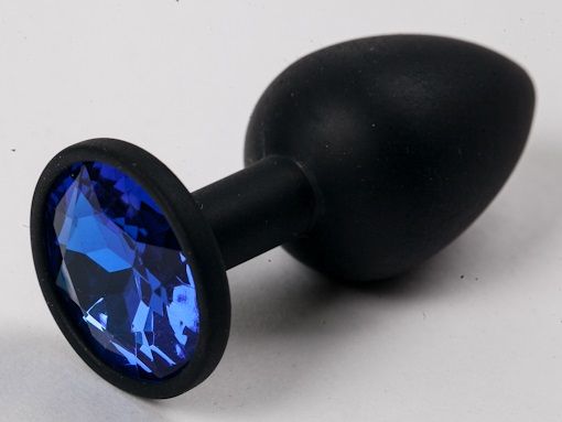 Черная силиконовая анальная пробка с синим стразом - 7,1 см. - 4sexdreaM - купить с доставкой в Краснодаре