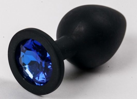 Черная силиконовая анальная пробка с синим стразом - 8,2 см. - 4sexdreaM - купить с доставкой в Краснодаре