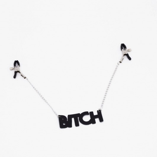 Зажимы на соски с кожаной подвеской Bitch - Crazy Handmade - купить с доставкой в Краснодаре