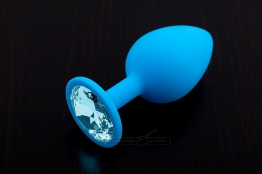 Большая голубая силиконовая пробка с голубым кристаллом - 9 см. - Пикантные штучки - купить с доставкой в Краснодаре
