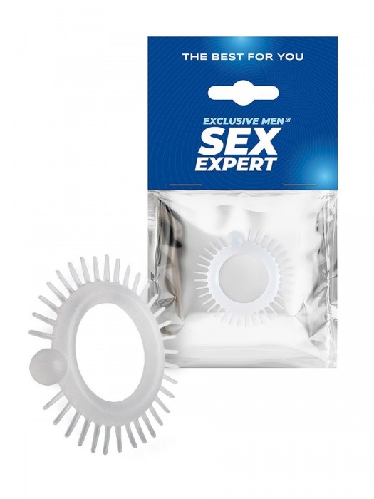 Эластичное эрекционное кольцо с шипиками и шариком - Sex Expert - в Краснодаре купить с доставкой