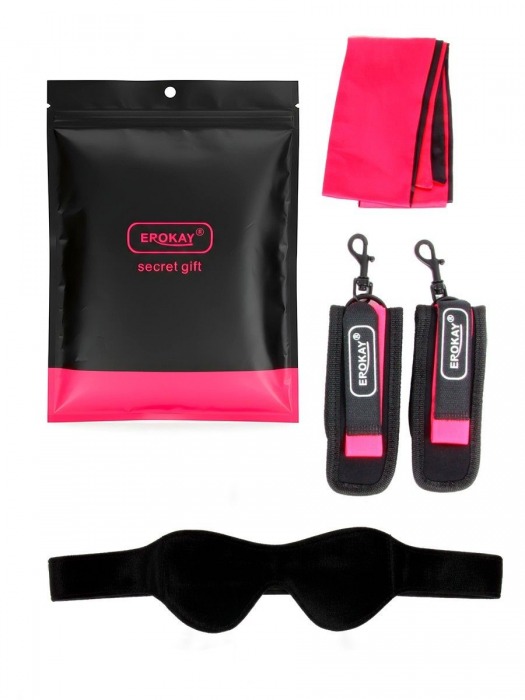 Черно-розовый эротический набор: маска, наручники и повязка - Erokay - купить с доставкой в Краснодаре