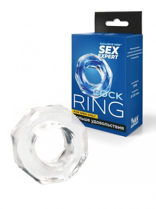 Прозрачное эрекционное кольцо в форме гайки - Sex Expert - в Краснодаре купить с доставкой