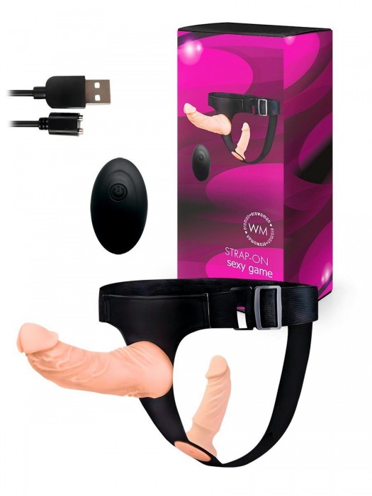 Женский страпон с 2 насадками, вибрацией и пультом ДУ - Erowoman-Eroman - купить с доставкой в Краснодаре