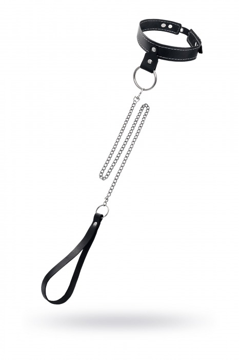 Черный узкий однослойный ошейник с серебристым поводком-цепочкой - Pecado - купить с доставкой в Краснодаре