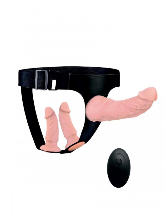 Женский страпон с 3 насадками и вибрацией - Erowoman-Eroman - купить с доставкой в Краснодаре