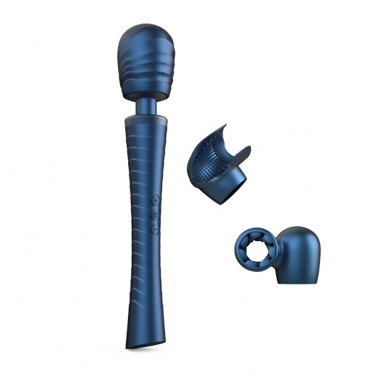 Синий вибромассажёр с насадками Man.wand Edgy - Manwan - в Краснодаре купить с доставкой