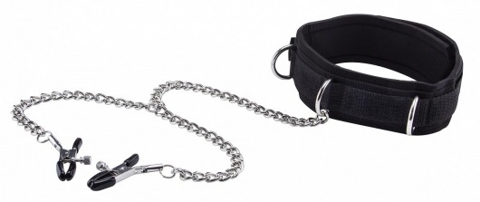 Чёрный воротник с зажимами для сосков Velcro Collar - Shots Media BV - купить с доставкой в Краснодаре